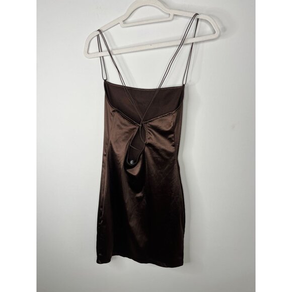 H&M Divided Brown Satin Mini Dress Women’s Medium Sleeveless Slip Party Outfit - Picture 6 of 12
